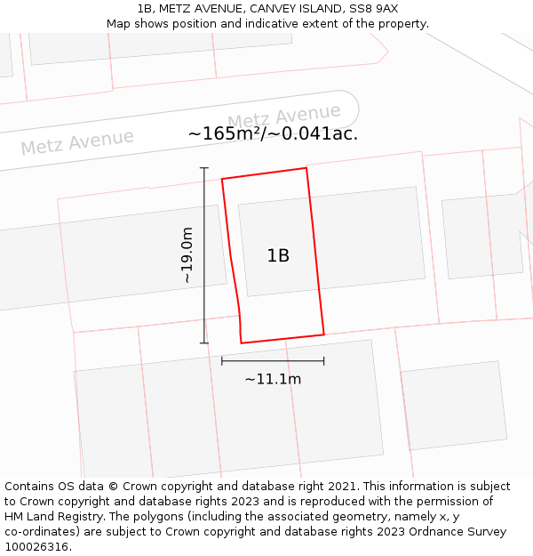 1B, METZ AVENUE, CANVEY ISLAND, SS8 9AX: Plot and title map