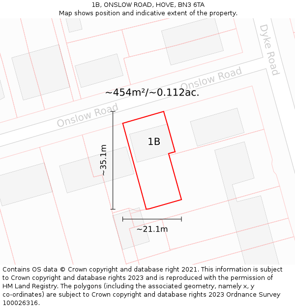 1B, ONSLOW ROAD, HOVE, BN3 6TA: Plot and title map