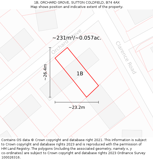 1B, ORCHARD GROVE, SUTTON COLDFIELD, B74 4AX: Plot and title map