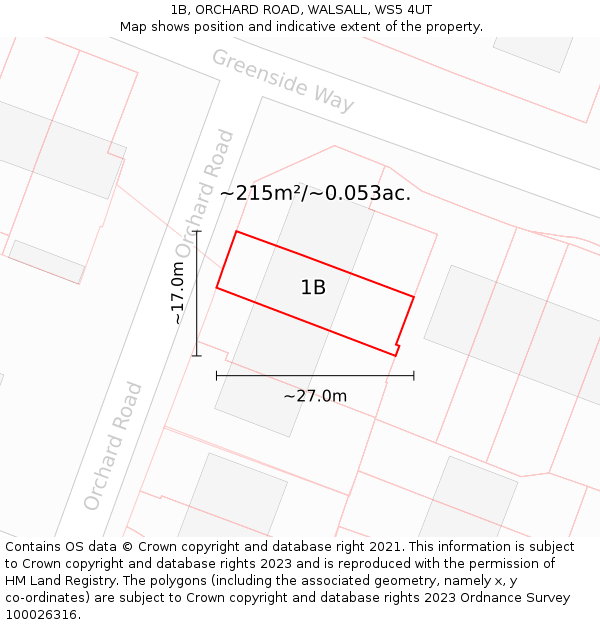 1B, ORCHARD ROAD, WALSALL, WS5 4UT: Plot and title map
