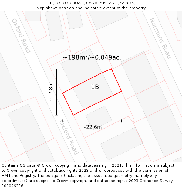 1B, OXFORD ROAD, CANVEY ISLAND, SS8 7SJ: Plot and title map