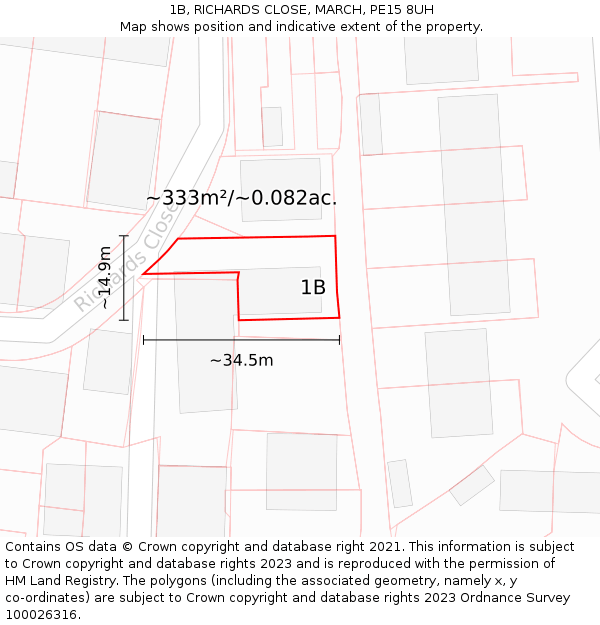 1B, RICHARDS CLOSE, MARCH, PE15 8UH: Plot and title map