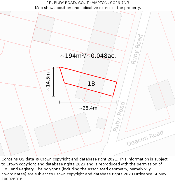 1B, RUBY ROAD, SOUTHAMPTON, SO19 7NB: Plot and title map