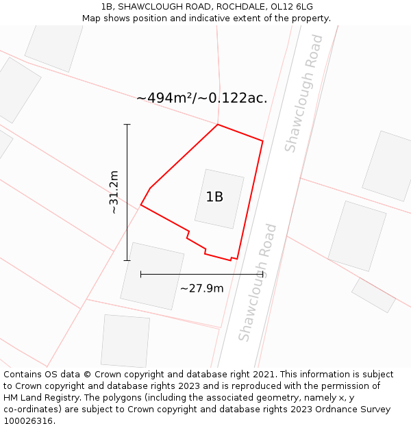 1B, SHAWCLOUGH ROAD, ROCHDALE, OL12 6LG: Plot and title map