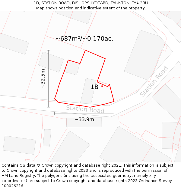 1B, STATION ROAD, BISHOPS LYDEARD, TAUNTON, TA4 3BU: Plot and title map