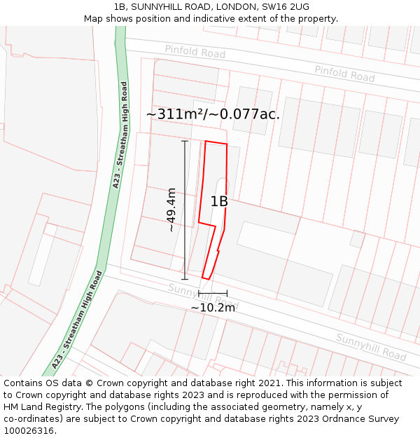 1B, SUNNYHILL ROAD, LONDON, SW16 2UG: Plot and title map