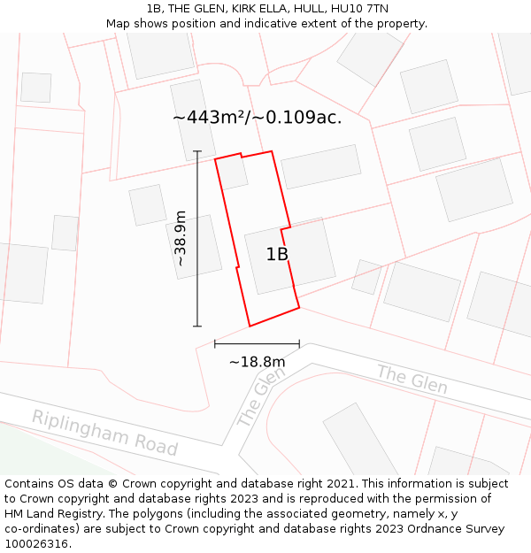 1B, THE GLEN, KIRK ELLA, HULL, HU10 7TN: Plot and title map