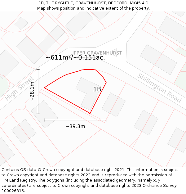 1B, THE PYGHTLE, GRAVENHURST, BEDFORD, MK45 4JD: Plot and title map