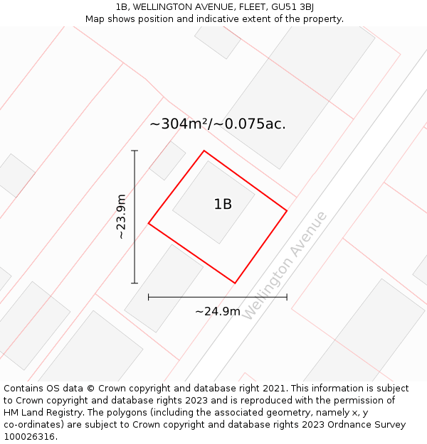 1B, WELLINGTON AVENUE, FLEET, GU51 3BJ: Plot and title map