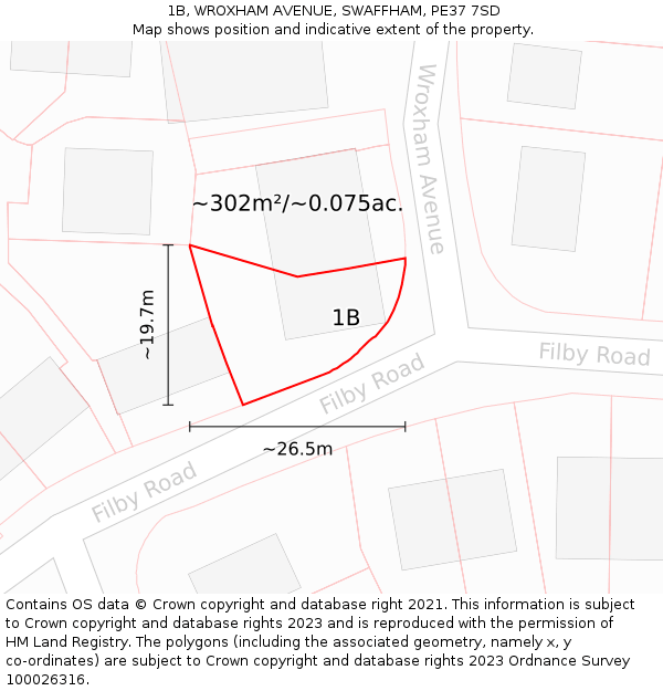 1B, WROXHAM AVENUE, SWAFFHAM, PE37 7SD: Plot and title map