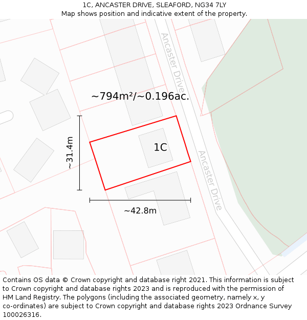 1C, ANCASTER DRIVE, SLEAFORD, NG34 7LY: Plot and title map