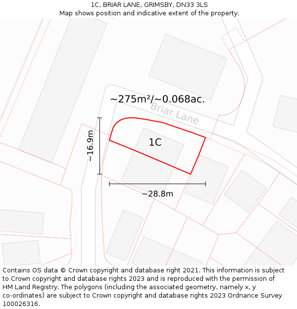 1C, BRIAR LANE, GRIMSBY, DN33 3LS: Plot and title map