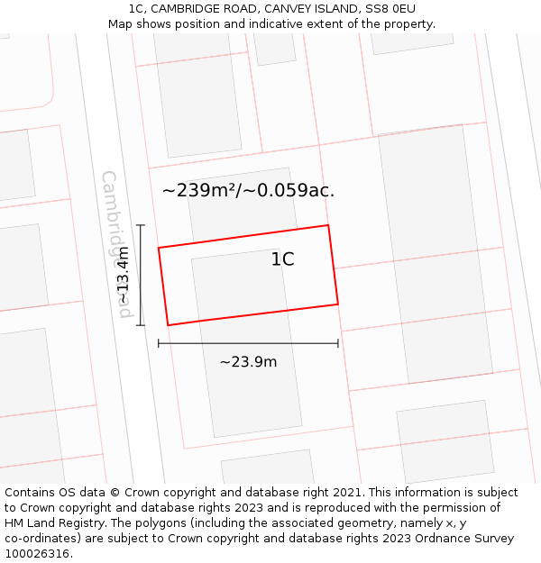 1C, CAMBRIDGE ROAD, CANVEY ISLAND, SS8 0EU: Plot and title map