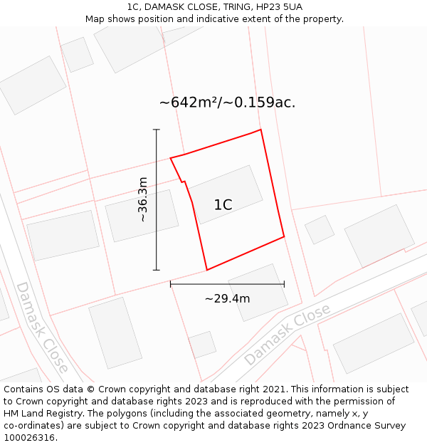 1C, DAMASK CLOSE, TRING, HP23 5UA: Plot and title map