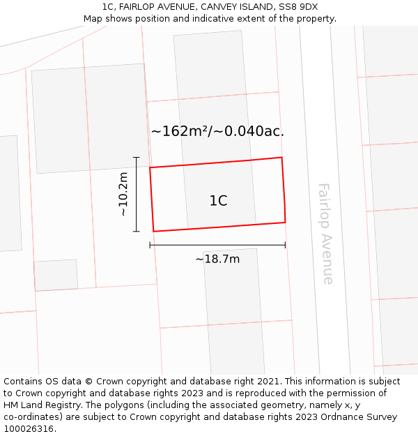 1C, FAIRLOP AVENUE, CANVEY ISLAND, SS8 9DX: Plot and title map