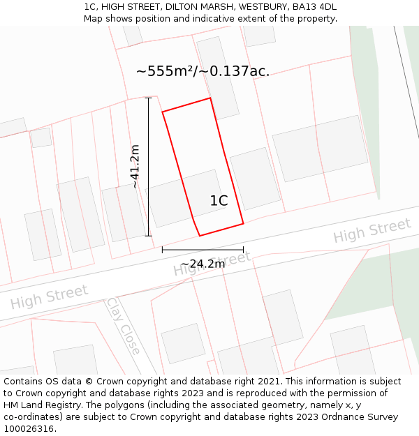 1C, HIGH STREET, DILTON MARSH, WESTBURY, BA13 4DL: Plot and title map
