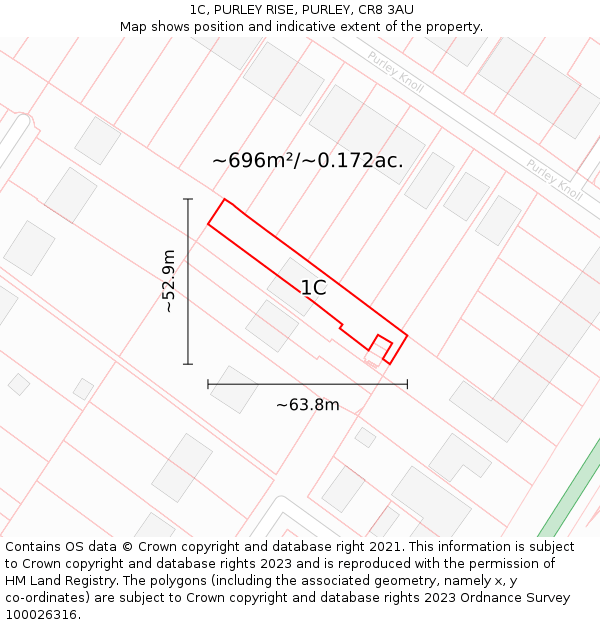 1C, PURLEY RISE, PURLEY, CR8 3AU: Plot and title map