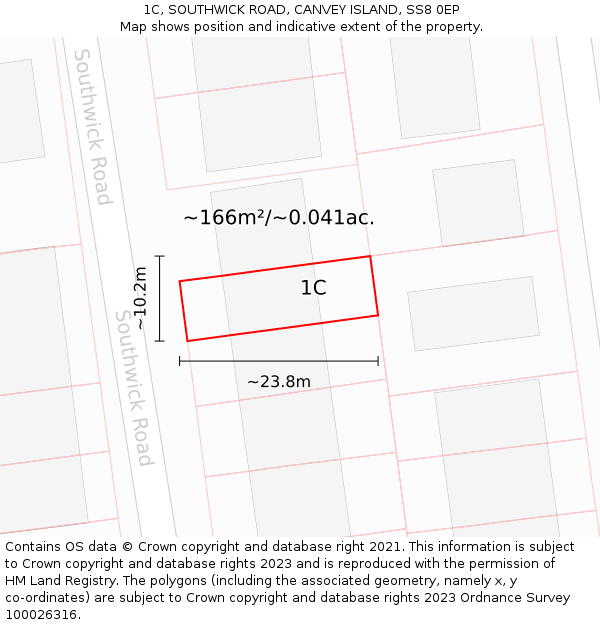 1C, SOUTHWICK ROAD, CANVEY ISLAND, SS8 0EP: Plot and title map