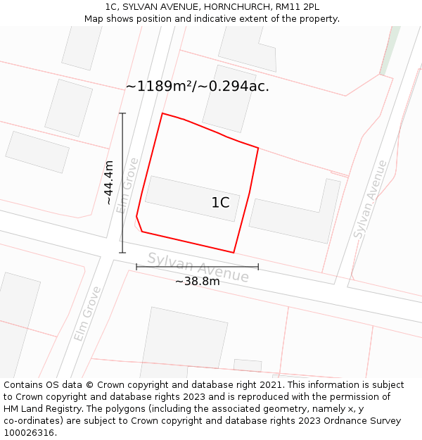 1C, SYLVAN AVENUE, HORNCHURCH, RM11 2PL: Plot and title map