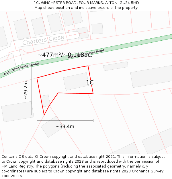 1C, WINCHESTER ROAD, FOUR MARKS, ALTON, GU34 5HD: Plot and title map