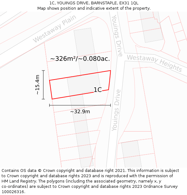 1C, YOUINGS DRIVE, BARNSTAPLE, EX31 1QL: Plot and title map