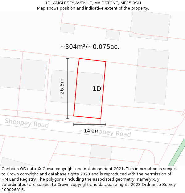 1D, ANGLESEY AVENUE, MAIDSTONE, ME15 9SH: Plot and title map