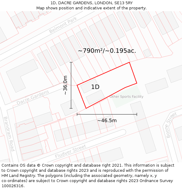 1D, DACRE GARDENS, LONDON, SE13 5RY: Plot and title map