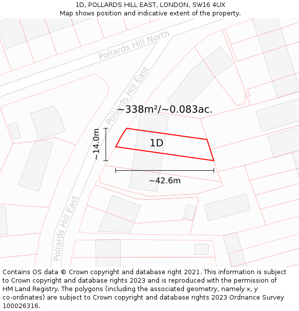 1D, POLLARDS HILL EAST, LONDON, SW16 4UX: Plot and title map