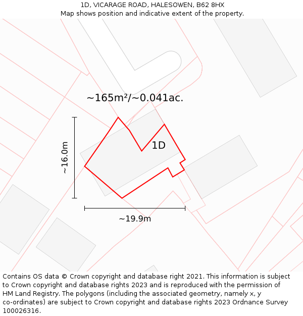 1D, VICARAGE ROAD, HALESOWEN, B62 8HX: Plot and title map