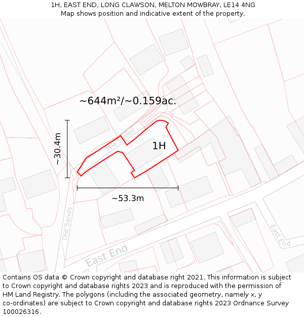 1H, EAST END, LONG CLAWSON, MELTON MOWBRAY, LE14 4NG: Plot and title map