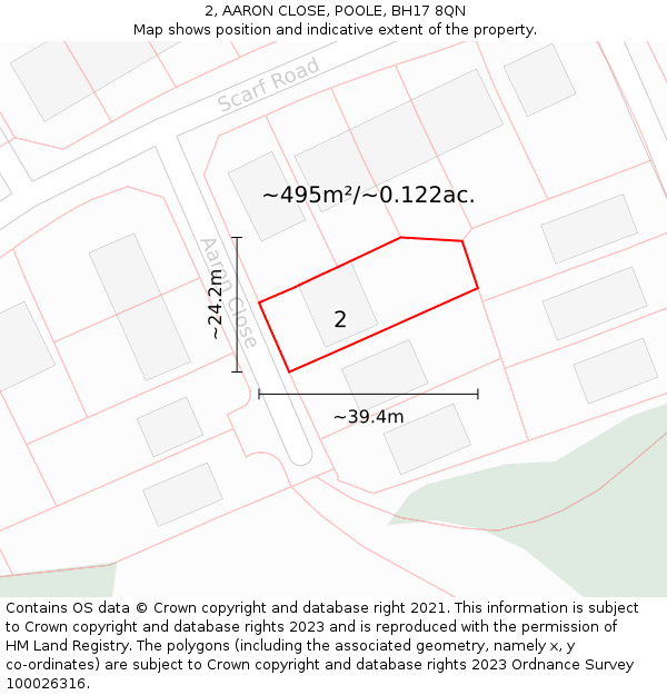 2, AARON CLOSE, POOLE, BH17 8QN: Plot and title map