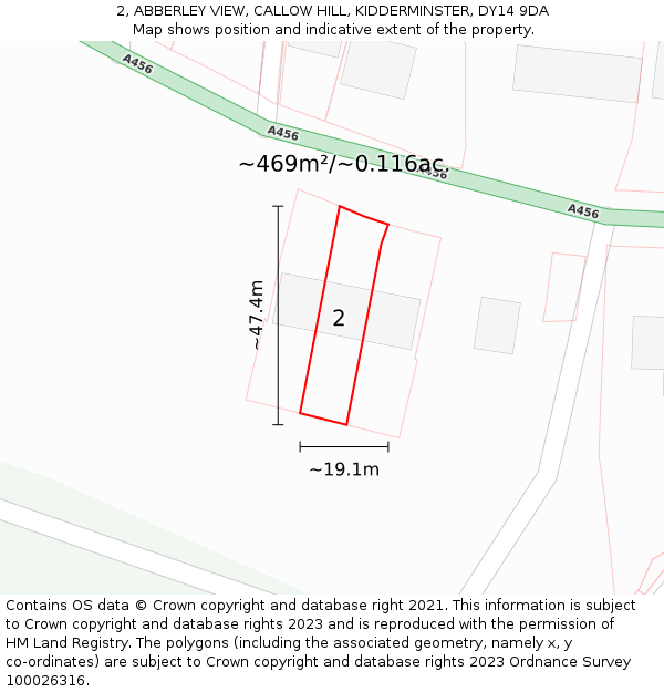 2, ABBERLEY VIEW, CALLOW HILL, KIDDERMINSTER, DY14 9DA: Plot and title map