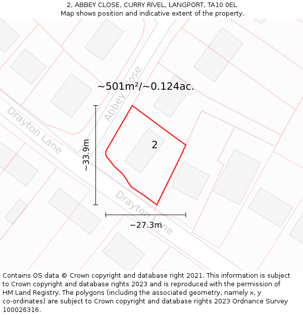 2, ABBEY CLOSE, CURRY RIVEL, LANGPORT, TA10 0EL: Plot and title map