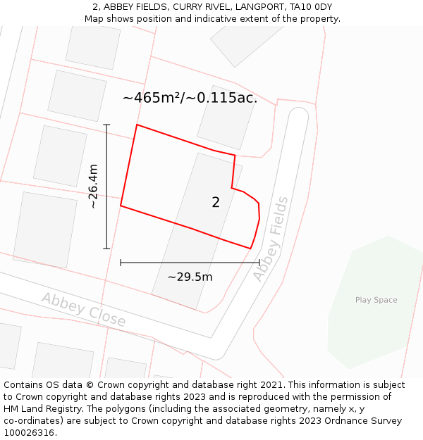 2, ABBEY FIELDS, CURRY RIVEL, LANGPORT, TA10 0DY: Plot and title map