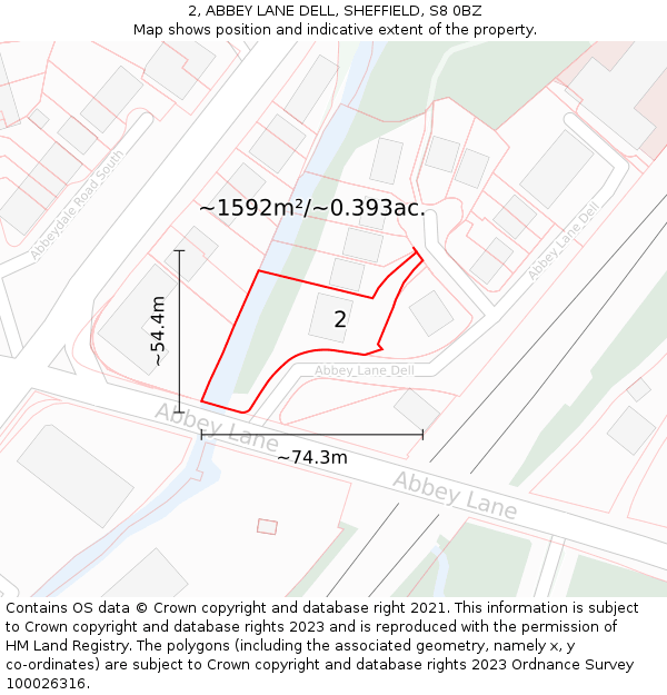 2, ABBEY LANE DELL, SHEFFIELD, S8 0BZ: Plot and title map