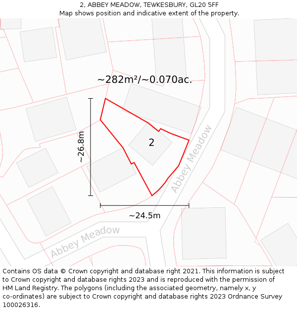 2, ABBEY MEADOW, TEWKESBURY, GL20 5FF: Plot and title map