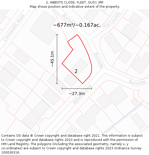 2, ABBOTS CLOSE, FLEET, GU51 3RF: Plot and title map