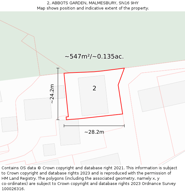 2, ABBOTS GARDEN, MALMESBURY, SN16 9HY: Plot and title map