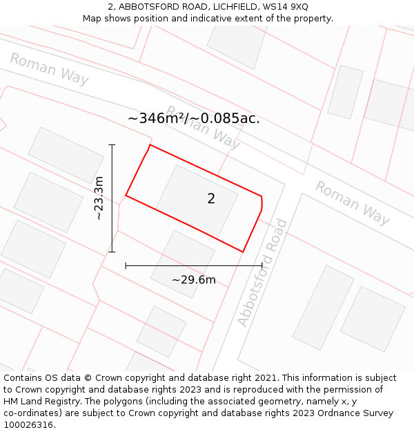 2, ABBOTSFORD ROAD, LICHFIELD, WS14 9XQ: Plot and title map