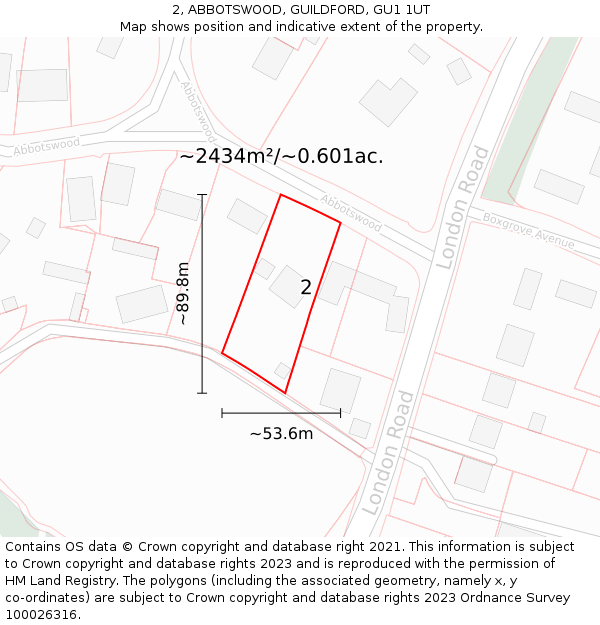 2, ABBOTSWOOD, GUILDFORD, GU1 1UT: Plot and title map