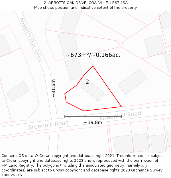 2, ABBOTTS OAK DRIVE, COALVILLE, LE67 4SA: Plot and title map