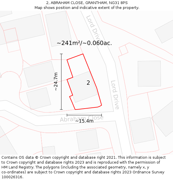 2, ABRAHAM CLOSE, GRANTHAM, NG31 8PS: Plot and title map