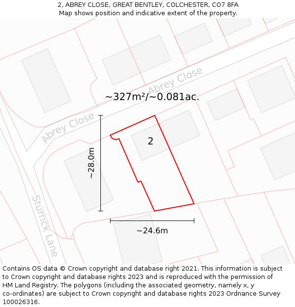 2, ABREY CLOSE, GREAT BENTLEY, COLCHESTER, CO7 8FA: Plot and title map