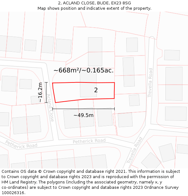 2, ACLAND CLOSE, BUDE, EX23 8SG: Plot and title map