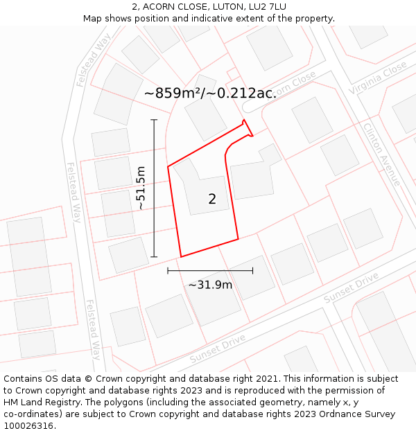 2, ACORN CLOSE, LUTON, LU2 7LU: Plot and title map