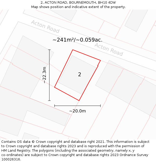 2, ACTON ROAD, BOURNEMOUTH, BH10 4DW: Plot and title map
