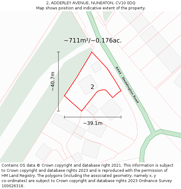 2, ADDERLEY AVENUE, NUNEATON, CV10 0DQ: Plot and title map