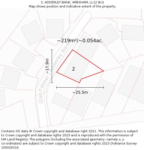 2, ADDERLEY BANK, WREXHAM, LL12 8LQ: Plot and title map