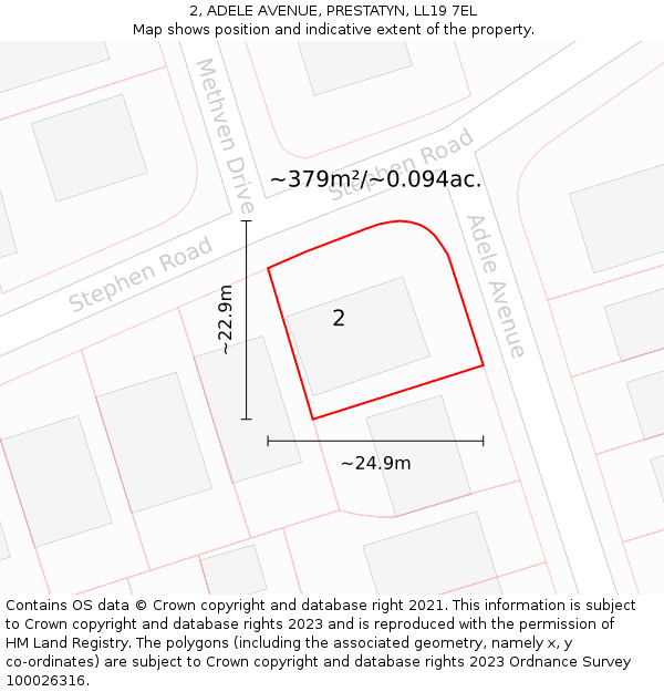 2, ADELE AVENUE, PRESTATYN, LL19 7EL: Plot and title map