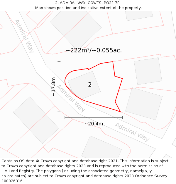 2, ADMIRAL WAY, COWES, PO31 7FL: Plot and title map